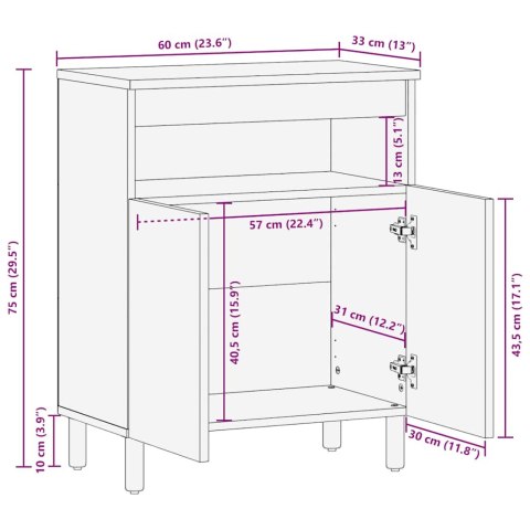  Komoda Brązowa 60x33x75 cm Drewno lite Mango