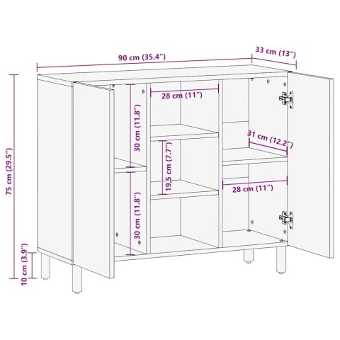  Komoda Brązowa 90x33x75 cm Drewno lite Mango