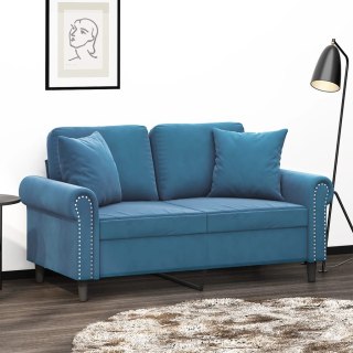  2-osobowa sofa z poduszkami, niebieska, 120 cm, aksamit