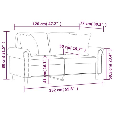  2-osobowa sofa z poduszkami, niebieska, 120 cm, aksamit