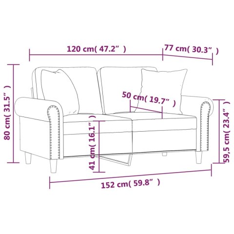  2-osobowa sofa z poduszkami, brązowa, 120 cm, aksamit