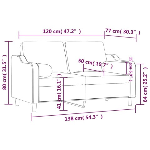  2-osobowa sofa z poduszkami, kolor taupe, 120 cm, tkanina