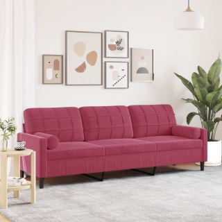  3-osobowa sofa z poduszkami, winna czerwień, 210 cm, aksamit