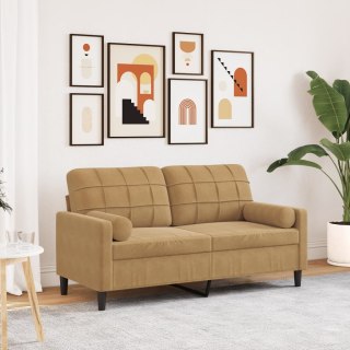  2-osobowa sofa z poduszkami, brązowa, 140 cm, aksamit