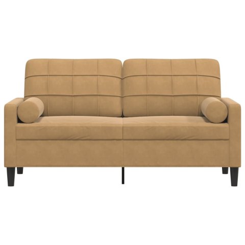  2-osobowa sofa z poduszkami, brązowa, 140 cm, aksamit