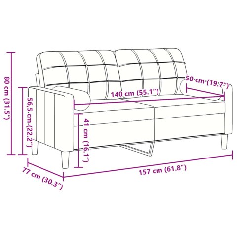  2-osobowa sofa z poduszkami, brązowa, 140 cm, aksamit