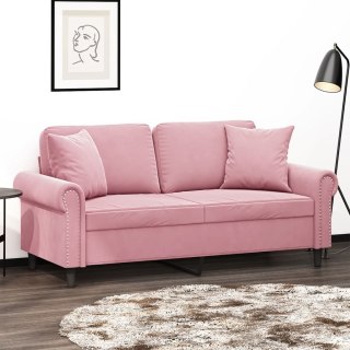  2-osobowa sofa z poduszkami, różowa, 140 cm, aksamit