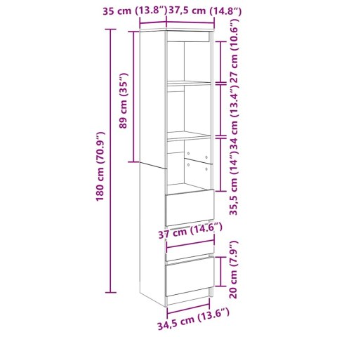  Komoda Stara Drewno 37,5x35x180 cm Drewno klejone