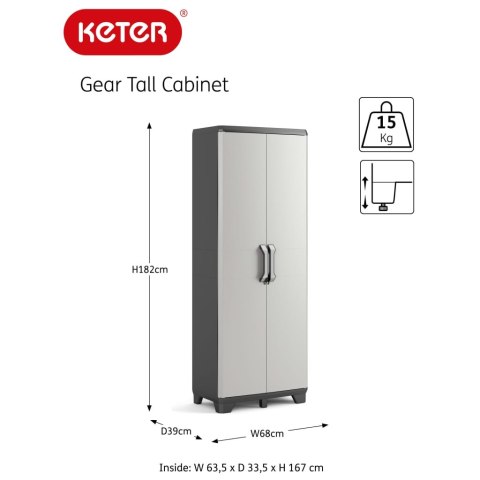 Keter Szafa z półkami Gear, czarno-szara, 182 cm