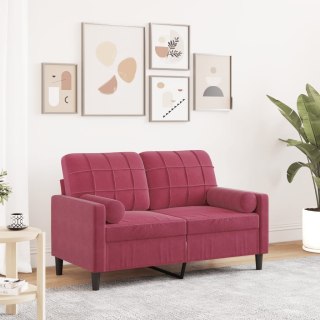 VidaXL 2-osobowa sofa z poduszkami, winna czerwień, 120 cm, aksamit