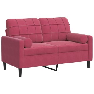 VidaXL 2-osobowa sofa z poduszkami, winna czerwień, 120 cm, aksamit