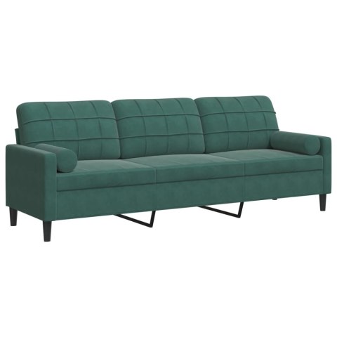 VidaXL 3-osobowa sofa z poduszkami, ciemnozielona, 210 cm, aksamit