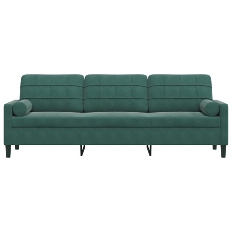 VidaXL 3-osobowa sofa z poduszkami, ciemnozielona, 210 cm, aksamit