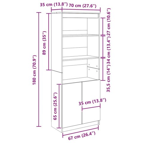  Komoda Stara Drewno 70x35x180 cm Drewno klejone