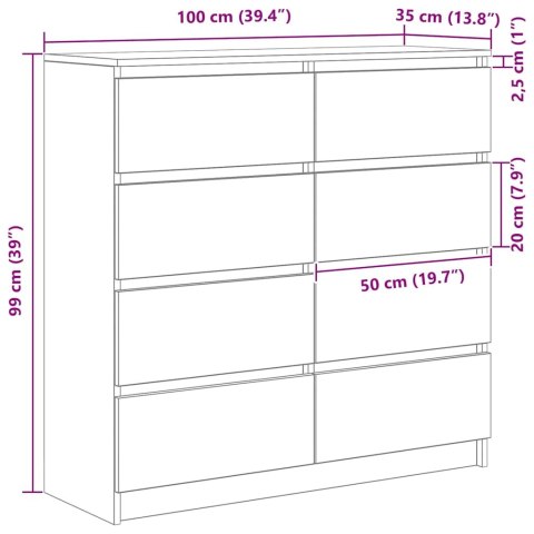  Komoda Betonowa Szara 100x35x99 cm Drewno klejone