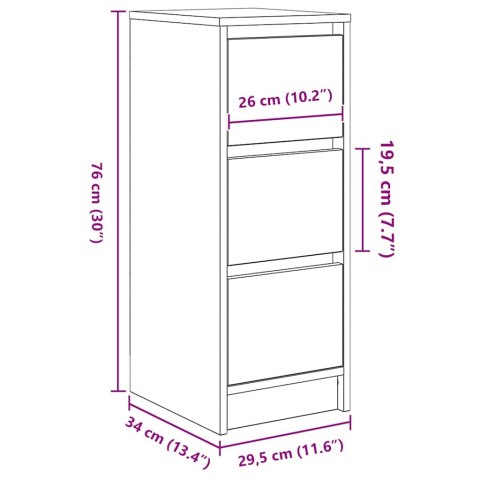  Komoda Biała 29,5x34x76 cm Drewno klejone