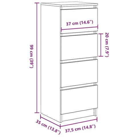  Komoda Biała 37,5x35x99 cm Drewno klejone