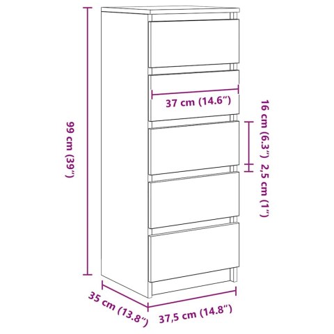  Komoda z szufladami Artisan Oak 37,5x35x99 cm Drewno klejone