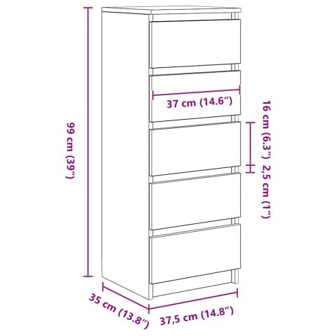  Komoda z szufladami Betonowy Szary 37,5x35x99 cm Drewno klejone