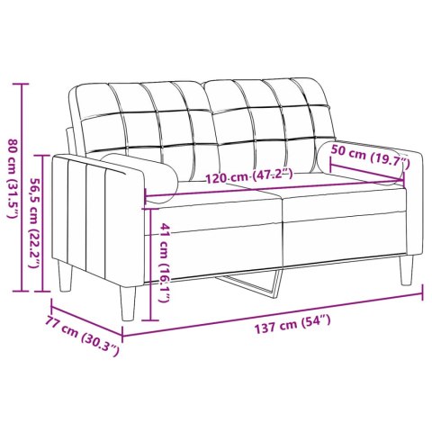 VidaXL 2-osobowa sofa z poduszkami, brązowa, 120 cm, aksamit