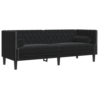 VidaXL Sofa Chesterfield z wałkami, trzyosobowa, czarna, aksamit