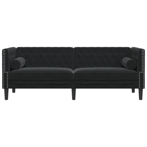 VidaXL Sofa Chesterfield z wałkami, trzyosobowa, czarna, aksamit