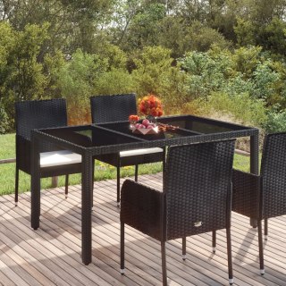  Stół ogrodowy ze szklanym blatem, czarny, 150x90x75cm rattan PE
