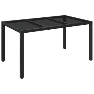  Stół ogrodowy ze szklanym blatem, czarny, 150x90x75cm rattan PE