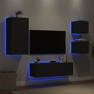  4-cz. zestaw ściennych mebli TV z oświetleniem LED, czarny