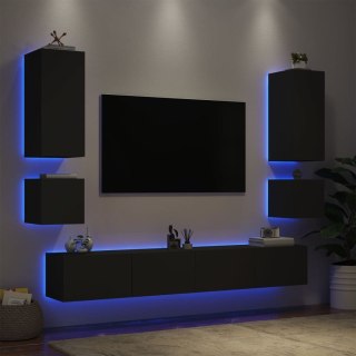  6-cz. zestaw ściennych mebli TV z oświetleniem LED, czarny