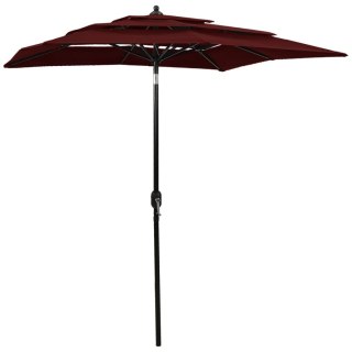 3-poziomowy parasol na aluminiowym słupku, bordowy, 2x2 m