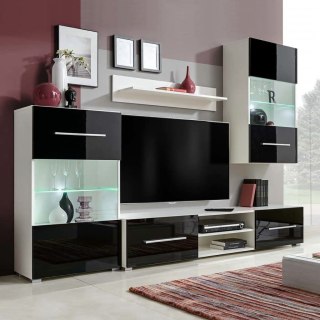  Meblościanka pod TV z LED, 4 części, wysoki połysk, czarna
