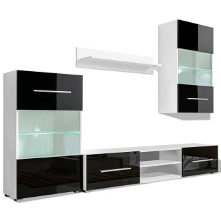  Meblościanka pod TV z LED, 4 części, wysoki połysk, czarna