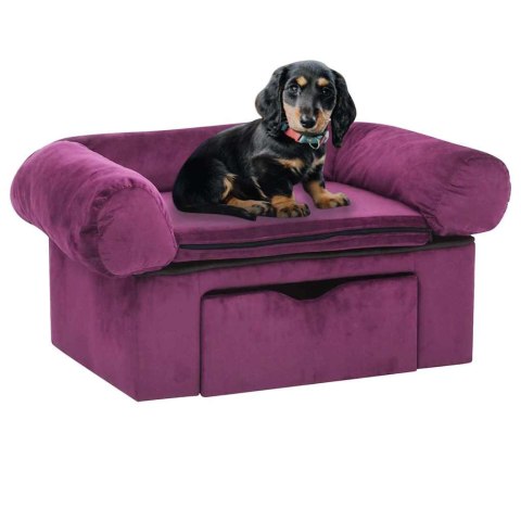  Sofa dla psa, z szufladą, burgundowa, 75x50x38 cm, pluszowa