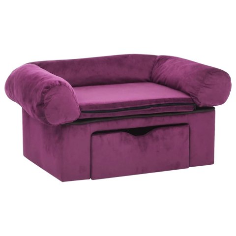  Sofa dla psa, z szufladą, burgundowa, 75x50x38 cm, pluszowa