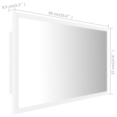  Lustro łazienkowe z LED, białe, 90x8,5x37 cm, akryl