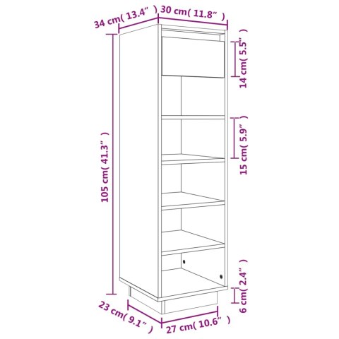  Szafka na buty, szara, 30x34x105 cm, lite drewno sosnowe