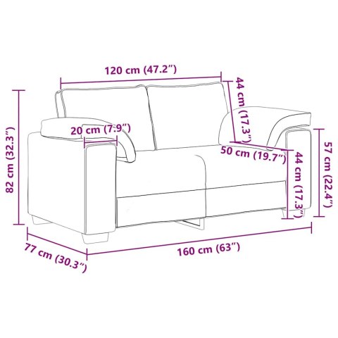  Sofa dwuosobowa Jasnoszara 120 cm Aksamit