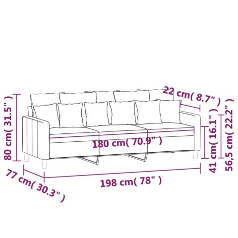  Sofa 3-osobowa, jasnoszara, 180 cm, tapicerowana aksamitem