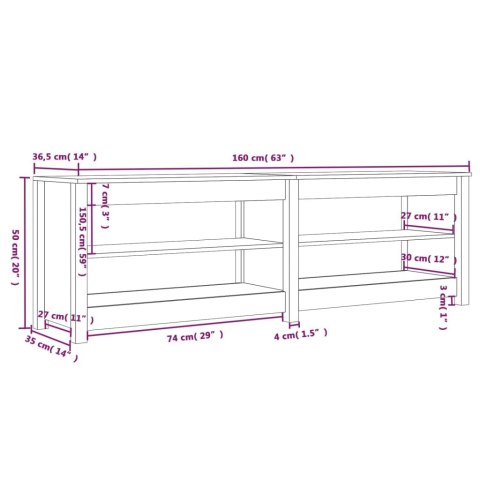  Szafka na buty, 160x36,5x50 cm, lite drewno sosnowe