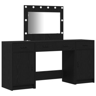  3-częściowy zestaw toaletki z LED, czarny, materiał drewnopochodny