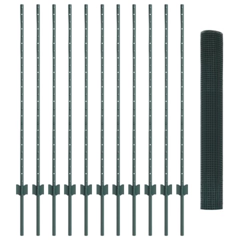 Ogrodzenie z drutu spawanego z 11 słupkami U Zielone 1.2x25 m Stal Ogrodzenie z drutu spawanego z 11 słupkami U Zielone 1.2x25 m Stal