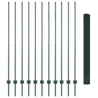  Ogrodzenie z drutu spawanego z 11 słupkami U Zielone 1.5x25 m Stal