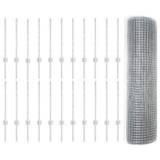  Ogrodzenie z drutu spawanego z 22 słupkami U Srebrne 0.5x50 m Stal