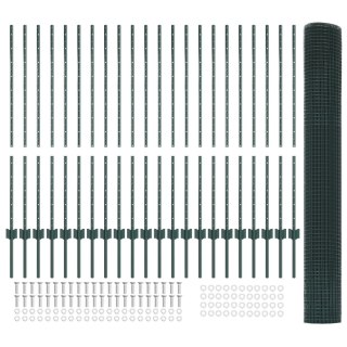  Ogrodzenie z drutu spawanego z 22 słupkami U Zielone 1.2x50 m Stal