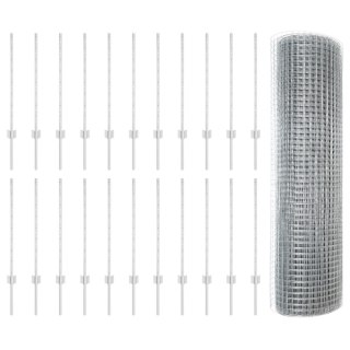  Ogrodzenie z drutu spawanego z 22 słupkami stalowymi srebrne 0,8x50 m