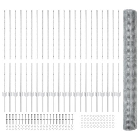 Ogrodzenie z drutu spawanego z 44 słupkami U Srebrne 1.2x50 m Stal Ogrodzenie z drutu spawanego z 44 słupkami U Srebrne 1.2x50 m Stal