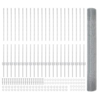  Ogrodzenie z drutu spawanego z 44 słupkami mocującymi Srebrne 1x50 m Stal