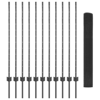  Ogrodzenie z siatki spawanej z 22 słupkami U Szare 1.2x25 m Stal
