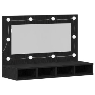 Szafka z lustrem LED  w czarnym dębie - 90x31,5x62 cm